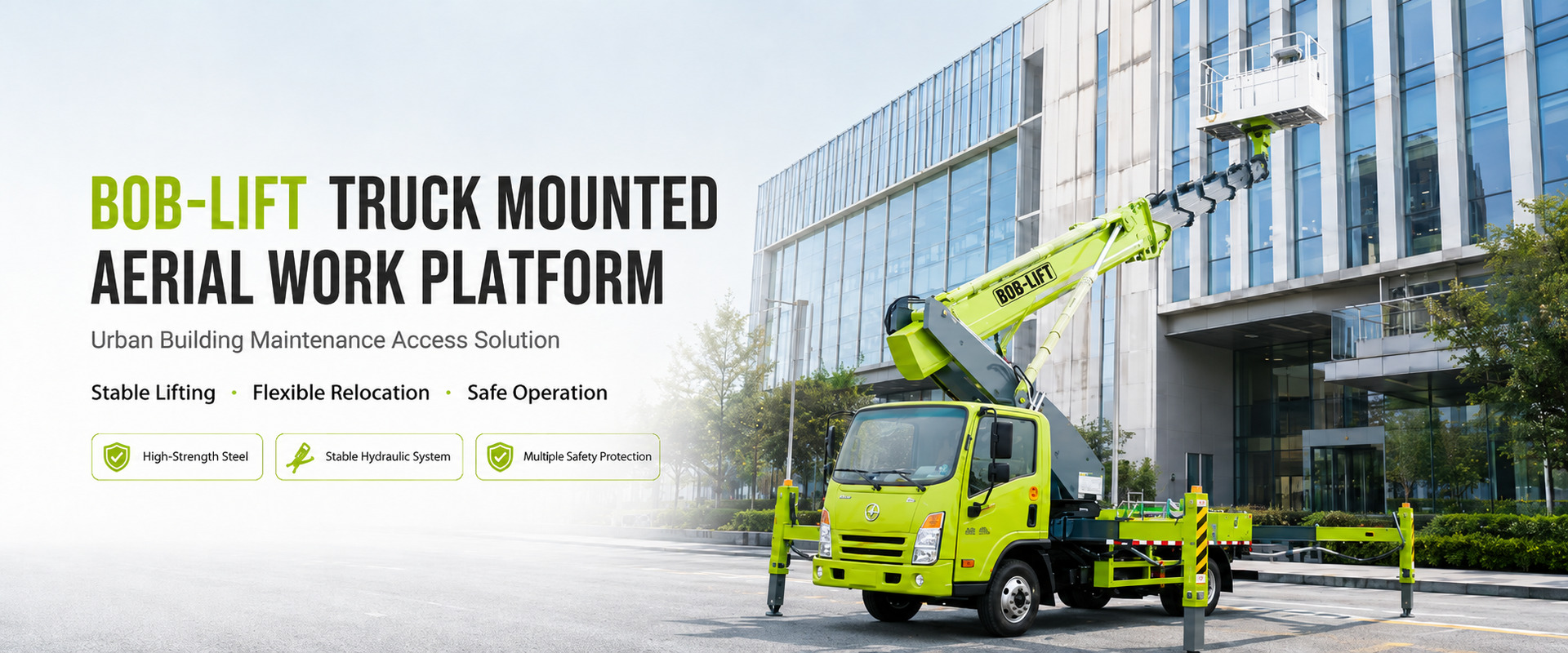 The BOB-LIFT Aerial Work Platform can be quickly moved to work sites and used easily since it's directly mounted on a truck. The telescopic or folding boom is chosen for this model because it works well for building maintenance, fixes in power shops, garden trimming and advertising installation. After working in cranes for 14 years, BOB-LIFT promises customers worldwide to lift every meter safely using the perfect solutions and all-season service.